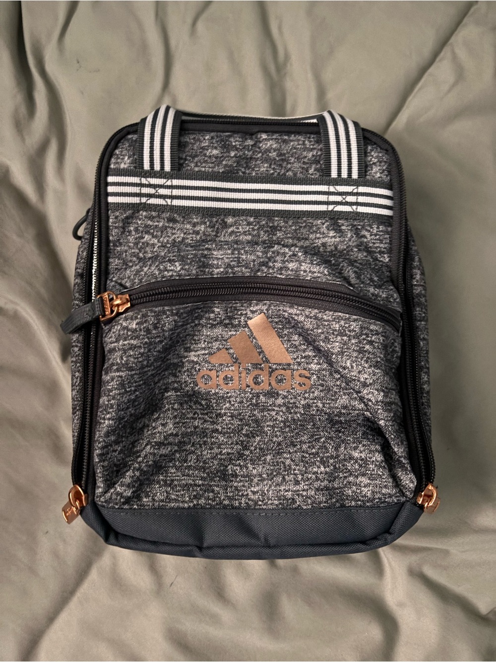 Adidas Grey Insulated Zip Lunch Bag with Rose Gold Accents